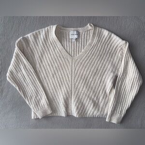 Pink Rose Cream V-Neck Sweater